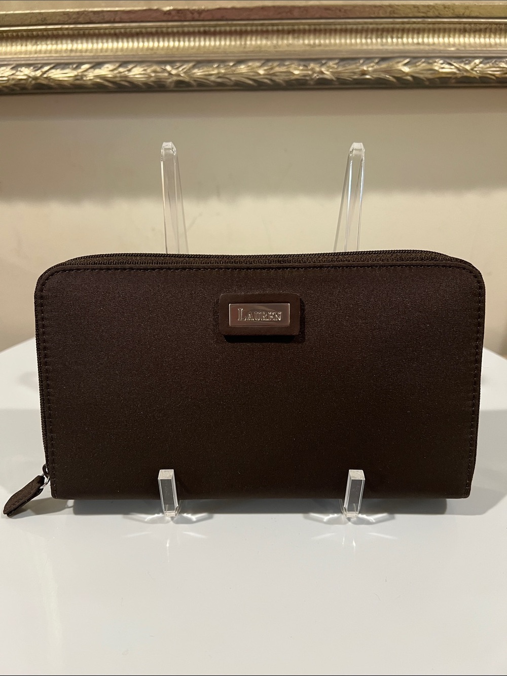 Lauren Ralph Lauren Brown Nylon Zip-Around Continental Long Wallet & Checkbook - Picture 1 of 14